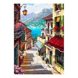 Colorful Town Scenery DIY Diamond Painting Kit, Including Resin Rhinestones Bag, Diamond Sticky Pen, Tray Plate and Glue Clay, Colorful, 300x200mm