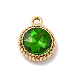 Green UV Plating Alloy Glass Pendants, Golden, Flat Round Charms, Green, 17.5x14x5.5mm, Hole: 2mm