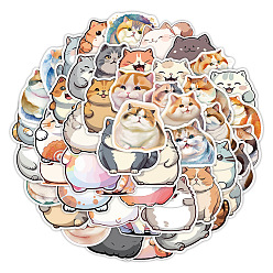 Mixed Color 50Pcs PVC Self-Adhesive Cartoon Cat Stickers, Waterproof Kitten Decals for Kid's Art Craft, Bottle, Luggage Decor, Mixed Color, 55x40mm