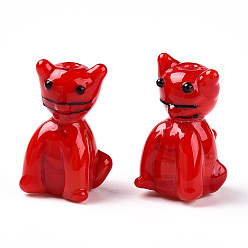 Красный Бусины лэмпворк , форма кошки, красные, 21x14.5x12.5 мм, отверстие : 1.8 мм