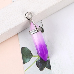 Purple Glass Pendants, Bullet Charms, Purple, 32x8mm