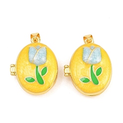 Желтый Подвески латуни медальон, с эмалью, без кадмия и без свинца, реальный 18 k позолоченный, стойки покрытие, долговечный, цветок с овальными подвесками, желтые, 26.5x21x10.5 мм, отверстие : 3x5 мм