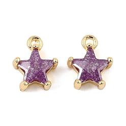 Фиолетовый Латунные микро проложить кубического циркония прелести, звезда, реальный 18 k позолоченный, фиолетовые, 9.5x7.5x4.5 мм, отверстие : 1.2 мм