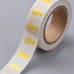 Gold Foil Masking Tapes, DIY Scrapbook Decorative Paper Tapes, Adhesive Tapes, for Craft and Gifts, Pineapple, Gold, 15mm, 10m/roll