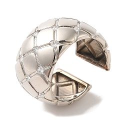 Platinum Brass Micro Pave Cubic Zirconia Open Cuff Rings, Rhombus Wide Band Rings, Platinum, Inner Diameter: 17mm