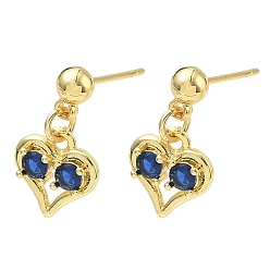Синий Серьги-гвоздики в форме сердца из латуни с микропаве из кубического циркония ко Дню святого Валентина, без кадмия и без свинца, долговечный, стойки покрытие, реальный 18 k позолоченный, синие, 18x10 мм
