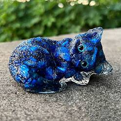 Kyanite Resin Sleeping Cat Display Decoration, with Natural Kyanite Chips inside Statues for Home Office Decorations, 75x52x40mm