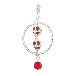 Античное Серебро & Серебро Хэллоуин череп кулон из синтетической бирюзы и сплава, украшение, Подвески с застежками-когтями омара для украшения сумок, старинное серебро и серебро, 75 мм