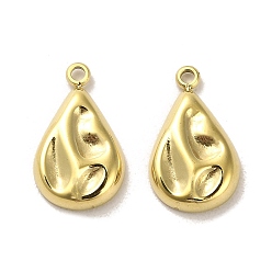Real 14K Gold Plated 304 Stainless Steel Pendants, Textured, Teardrop Charms, Real 14K Gold Plated, 18x10.5x3mm, Hole: 1.6mm