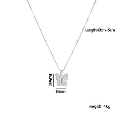 Бабочка Латунный кулон-медальон с микропаве из кубического циркония, открывающийся, для гравировки имени., с 304 цепями из нержавеющей стали, цвет нержавеющей стали, бабочка, 15.75 дюйм (40 см), Кулон : 18.9x15 мм