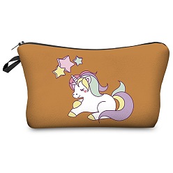 Camel Unicorn Pattern Polyester Waterpoof Makeup Storage Bag, Multi-functional Travel Toilet Bag, Clutch Bag with Zipper for Women, Camel, 22x13.5cm