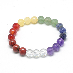Mixed Color Natural Gemstone Stretch Bracelets, Round, Mixed Color, 1-3/4 inch~1-7/8 inch(45~48)