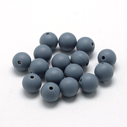 Slate Gray Food Grade Eco-Friendly Silicone Beads, Round, Slate Gray, 14~15mm, Hole: 2mm