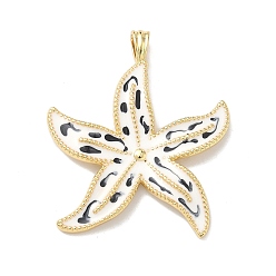 Белый Латунь эмаль подвески, прелести морская звезда, долговечный, без кадмия и без свинца, стойки покрытие, реальный 18 k позолоченный, белые, 41x35x5 мм, отверстие : 3x5 мм