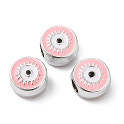Pink CCB Plastic European Beads, Large Hole Beads, Flat Round with Evil Eye, Pink, 12x11.5x7.5mm, Hole: 4.8mm