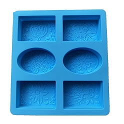 Deep Sky Blue DIY Soap Silicone Molds, for Handmade Soap Making, Rectangle & Oval with Flower Pattern, Deep Sky Blue, 218x198x24mm, Inner Diameter: 79~80x55x23mm