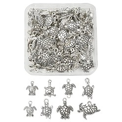 Antique Silver DIY Sea Turtle Jewelry Making Finding Kit, Including 80Pcs 8 Style Tibetan Style Zinc Alloy Pendants & Links connectors, Antique Silver, 16~23x11.5~21x2.5~4mm, Hole: 1.5~2.5mm, 10Pcs/style