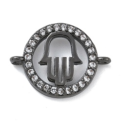 Черный Цвет Металла Стойка покрытие латунь микропаве прозрачный кубический цирконий плоский круглый с хамсой разъем для руки подвески, долговечный, без свинца и без кадмия, металлический черный , 13.5x18.5x3 мм, отверстие : 1 мм