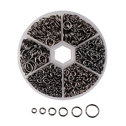 Черный Цвет Металла 1 коробка железные соединительные колечки, cmешанный размер, открытые кольца прыжок, металлический черный , 18~21 датчик, 4~10x0.7~1 мм, внутренний диаметр: 2.6~8 мм, Около 1600 шт / коробка, упаковочная коробка: 8x2 см