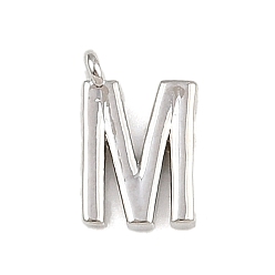 Letter M Латунь прелести, стойки покрытие, долговечный, без кадмия и без свинца, платина, Буква М, 8.5x5.5x1.3 мм, отверстие : 0.8 мм