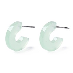 Aquamarine Transparent Cellulose Acetate(Resin) Half Hoop Earrings, Stud Earrings, with 304 Stainless Steel Pins, Letter C, Aquamarine, 16x3mm, Pin: 0.7mm