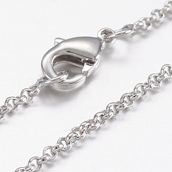 Real Platinum Plated Brass Chain Necklaces, Cross/Rolo Chain, with Lobster Claw Clasps, Real Platinum Plated, 17.4 inch(44.3cm), 1.5mm