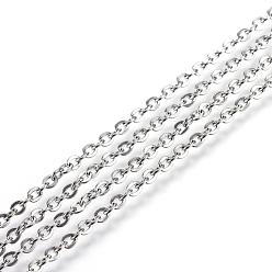 Stainless Steel Color 304 Stainless Steel Cable Chains, Soldered, with Spool, Flat Oval, Stainless Steel Color, 2.5x2x0.5mm, about 32.8 Feet(10m)/roll