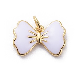 White Enamel Charms, with Brass Findings, Bowknot, Golden, White, 9x13x2mm, Hole: 2.5mm