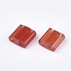 FireBrick 2-Hole Transparent Glass Seed Beads, Dyed, Rectangle, FireBrick, 5x4.5~5.5x2~2.5mm, Hole: 0.5~0.8mm