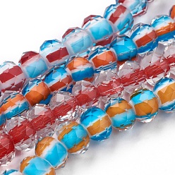Mixed Color Handmade Lampwork Beads Strands, Faceted, Rondelle, Mixed Color, 9~10x6~7mm, Hole: 0.8~3mm, about 57pcs/strand, 14.9 inch(38cm)