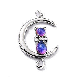Розовато-лиловый Кулоны из экологически чистой латуни с микропаве и кубическим цирконием, с блестящим порошковым стеклом и прыгающим кольцом, реальный 18 k позолоченный, долговечный, Луна и кошка, Реальная платина, розовато-лиловый, 34x23x6.5 мм, Перейти кольцо: 5x0.7 мм, внутренний диаметр: 3.6 мм