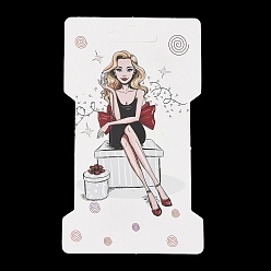 Dark Red Rectangle Girl Print Paper Hair Clip Display Cards, Jewelry Display Cards for Hair Clip Storage, Dark Red, 11.5x6.6x0.05cm, Hole: 24x8.5mm