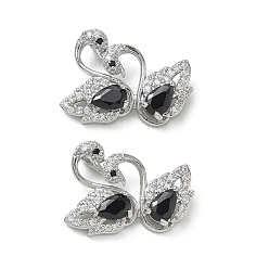 Platinum Brass Micro Pave Black Cubic Zirconia Pendants, Double Swans Charms, Platinum, 15.5x22x7mm, Hole: 4x3mm