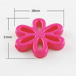 Deep Pink Opaque Acrylic Beads, Flower, Deep Pink, 31x28x4.5mm, Hole: 1.5mm, about 239pcs/500g