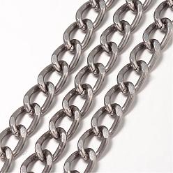 Gunmetal Aluminium Twisted Curb Chains, Diamond Cut Chains, Unwelded, Faceted, Gunmetal, 10x6.5x1.8mm