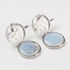 Opalite Opalite Pendants, with Brass Diffuser Locket Findings, Flat Round, 31x26x8mm, Hole: 4mm