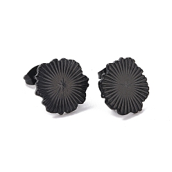Electrophoresis Black 304 Stainless Steel Stud Earring Finding, with Vertical Loops, Flower, Electrophoresis Black, 15x15mm, Hole: 2.5mm, Pin: 0.9mm
