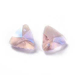 Rose Clair Charmes de strass en verre, facette, triangle, rose clair, 11x11.5x6mm, Trou: 1.2mm