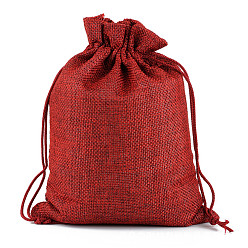 FireBrick Linenette Drawstring Bags, Rectangle, FireBrick, 14x10cm