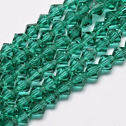 Dark Cyan Imitate Austrian Crystal Bicone Glass Beads Strands, Grade AA, Faceted, Dark Cyan, 3x3.5mm, Hole: 0.8mm, about 120~125pcs/strand, 14.8 inch