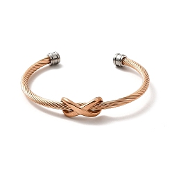 Rose Gold & Stainless Steel Color Ion Plating(IP) 304 Stainless Steel Infinity Beaded Twist Rope Open Cuff Bangle for Women, Rose Gold & Stainless Steel Color, Inner Diameter: 2 inch(5cm)