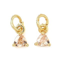 Персиковый Слойка Латунные микро проложить кубического циркония подвески, треугольник прелести, стойки покрытие, долговечный, без кадмия и без свинца, с целью перехода в кольце, золотые, розовые, 7x5x3 мм, отверстие : 3.5 мм