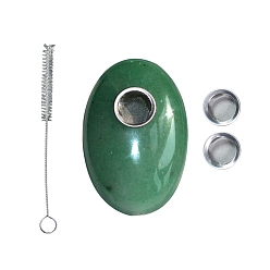 Green Aventurine Natural Green Aventurine Filter Funnels, Smoke Compressor, Tobacco Pipe Accessories, with Brush, Oval, 60x40mm