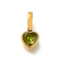 Оливин Ионное покрытие (ip) 304 подвески из нержавеющей стали со стразами, сердце прелести, реальный 14 k позолоченный, оливина, 11.5x5.5x4 мм, отверстие : 4.5x2.5 мм