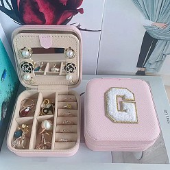 Letter G Letter Imitation Leather Jewelry Organizer Case with Mirror Inside, for Necklaces, Rings, Earrings and Pendants, Square, Pink, Letter G, 10x10x5.5cm