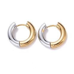 Golden & Stainless Steel Color Two Tone 304 Stainless Steel Hinged Hoop Earrings for Women, Golden & Stainless Steel Color, 6 Gauge, 17x18x4mm, Pin: 1mm
