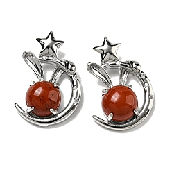 Красный Камень Природные красной яшмы подвески, Подвески в виде кролика со стойкой из латуни, луны и звезды, платина, без кадмия и без свинца, 27.5x18x9 мм, отверстие : 6x2.5 мм