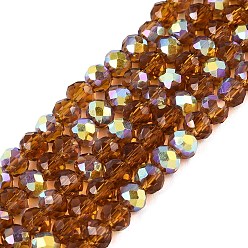 Шоколадный Нити из прозрачных стеклянных бусин-ронделей с цветным покрытием ab, граненые, цвет шоколада, 4x3.5 мм, отверстие : 0.6~0.9 мм, около 105~115 шт / нитка, 14.37~16.14'' (36.5~41 см)