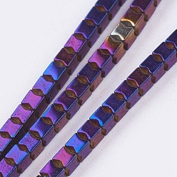 Purple Plated Electroplate Non-Magnetic Synthetic Hematite Beads Strands, Cube, Purple Plated, 3x3x3mm, Hole: 0.5mm, about 132pcs/strand, 15.7 inch(9.8cm)