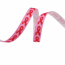 Hot Pink 4.5M Printed Polyester Pink Ribbon Grosgrain Ribbon, for Gift Wrapping, Party Decorations, Flat, Hot Pink, 3/8 inch(10mm), about 4.92 Yards(4.5m)/Roll